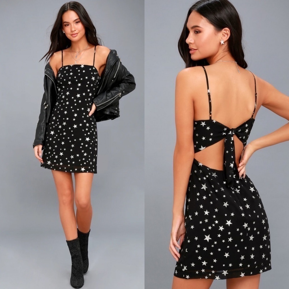 Lulu's Black Star Print Mini Dress